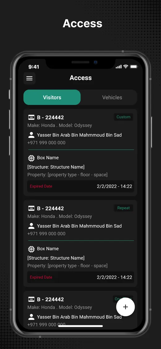 Cognitive Neuron App Store screenshot: visitor and vehicle access passes