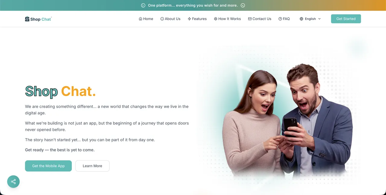 shopchat.ae homepage hero with the ShopChat wordmark and calls to get the mobile app